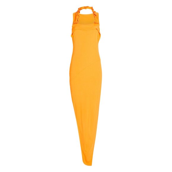 Helmut Lang Twist Maxi Dress Bead Embellished Square Neckline Orange - Picture 2 of 11
